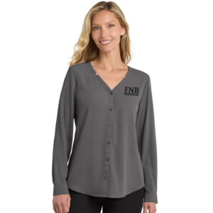 FNB Port Authority Ladies Long Sleeve Button-Front Blouse-Sterling Grey