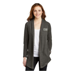 FNB Port Authority Ladies Interlock Cardigan-Charcoal Heather/Medium Grey Heather