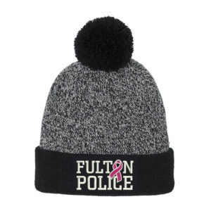Fulton Breast Cancer Awareness Sport-Tek Halftime Heather Pom Beanie-Black/Silver