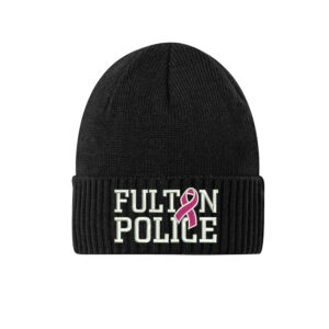 Fulton Breast Cancer Awareness Port Authority Rib Knit Cuff Beanie-Black