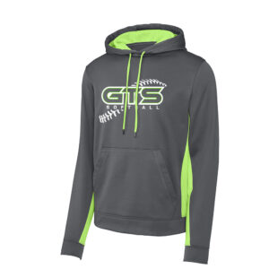 GTS Softball Sport-Tek men Sport-Wick Fleece Colorblock Hooded Pullover-Dark Smoke Grey/ Lime