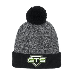 GTS Softball Sport-Tek Halftime Heather Pom Beanie-Black/Silver