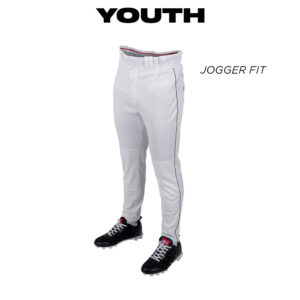 19. Rawlings YOUTH 150 Jogger Fit Piped Baseball Pant-White/Dark Green