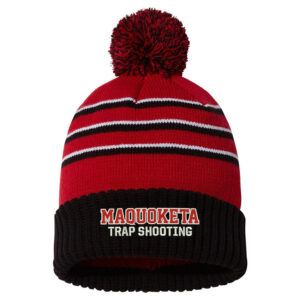 Maq Trap Richardson Striped Beanie with Cuff Pom-Red/Black/White