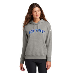 Northwest Nike Women’s Club Fleece Sleeve Swoosh Pullover Hoodie-Dark Grey Heather
