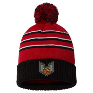 QC Heat BB Richardson Striped Beanie with Cuff and Pom-Red/Black/White