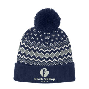 RV Health Port Authority Alpine Pom Beanie-Navy/ Gusty Grey/Marshmallow
