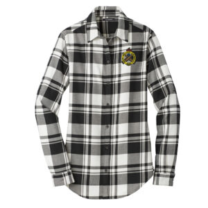 RI Arsenal Port Authority Ladies Plaid Flannel Tunic-Snow White/Black