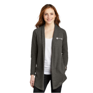 RV Kids Port Authority Ladies Interlock Cardigan-Charcoal Heather/Medium Heather Grey