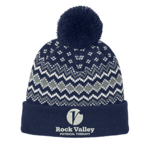 RV Physical Therapy Port Authority Alpine Pom Beanie-Navy/ Gusty Grey/Marshmallow