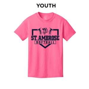 St Ambrose Softball Youth Short Sleeve Tee-Neon Pink