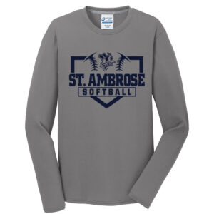 St Ambrose Softball Men Long Sleeve Essential Blended Performance Tee-Medium Grey