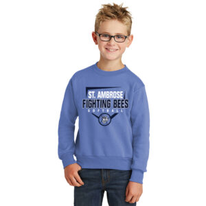 St Ambrose Softball Youth Fleece Crewneck Sweatshirt-Carolina Blue