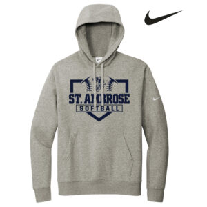 St Ambrose Softball Nike Club Fleece Sleeve Swoosh Pullover Hoodie-Dark Grey Heather