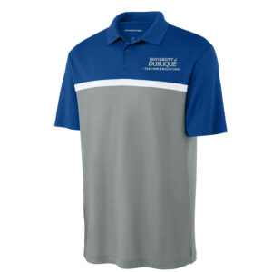 UD Teacher Sport-Tek Men UV Micropique Colorblock Polo-Royal/ Grey Heather/White