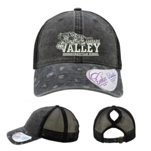 Valley Christian Jaguars Infinity Her Women’s Printed Visor with Mesh Back Cap-Black/Black Leopard
