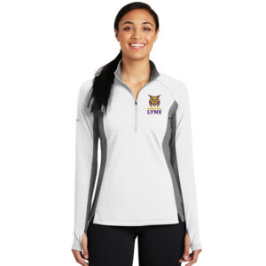 Webster City Lynx Sport Tek Ladies Sport Wick Stretch Contrast 1/2 Zip Pullover-White/Charcoal Heather