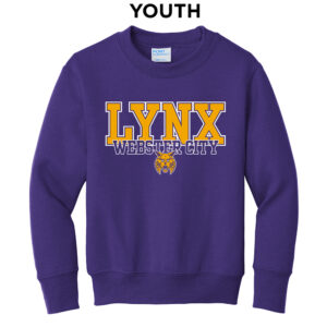 Webster City Lynx Youth Fleece Crewneck Sweatshirt-Purple