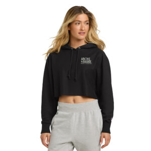 ATB Champion Women’s Reverse Weave Cropped Cut-Off Hooded Sweatshirt-Black