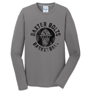 Baxter Bolts Basketball Men Long Sleeve Essential Blended Performance Tee-Medium grey