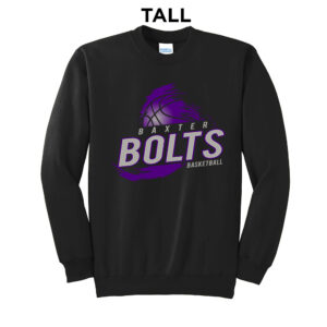 Baxter Bolts Basketball Tall Fleece Crewneck Sweatshirt-Black