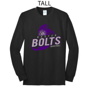Baxter Bolts Basketball Tall Long Sleeve Cotton Tee-Black
