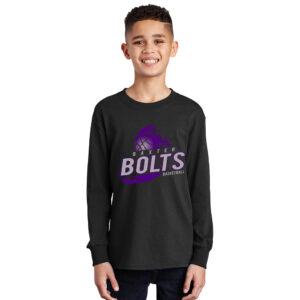 Baxter Bolts Basketball Youth Cotton Long Sleeve Tee-Black