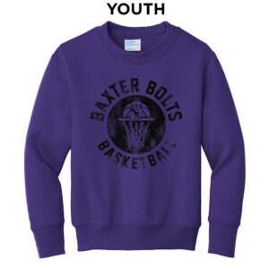 Baxter Bolts Basketball Youth Fleece Crewneck Sweatshirt-Purple