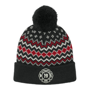 Coggon Fire Port Authority Alpine Pom Beanie-Black/Red/Marshmallow
