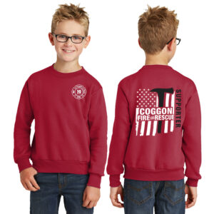 Coggon Fire Youth Fleece Crewneck Sweatshirt-Red