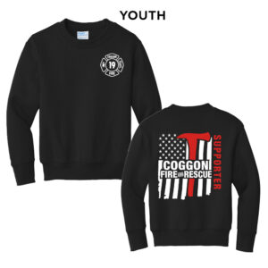 Coggon Fire Youth Fleece Crewneck Sweatshirt-Black
