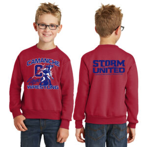 Camanche Girls Wrestling Youth Fleece Crewneck Sweatshirt-Red