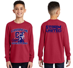 Camanche Girls Wrestling Youth Cotton Long Sleeve Tee-Red