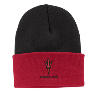 Clinton MS Wrestling Port Company Knit Cap with cuff-Black/Athletic red