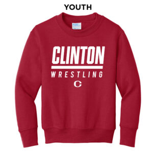 Clinton MS Wrestling Youth Fleece Crewneck Sweatshirt-Red
