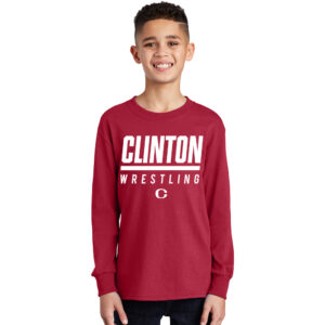 Clinton MS Wrestling Youth Cotton Long Sleeve Tee-Red
