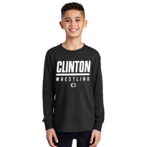 Clinton MS Wrestling Youth Cotton Long Sleeve Tee-Black