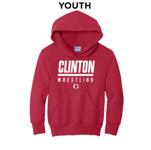 Clinton MS Wrestling Youth Fleece Hooded Sweatshirt-Red