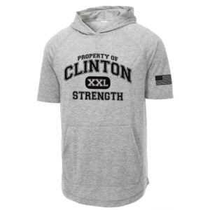 Clinton Strength Men Sport-Tek Posicharge Tri-Blend Wicking Short Sleeve Hoodie-Light Grey Heather