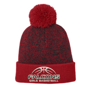 DW Girls Basketball Sport-Tek Halftime Heather Pom Beanie-Deep red/Black