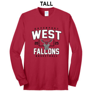 DW Girls Basketball Tall Cotton Long Sleeve Tee-Red