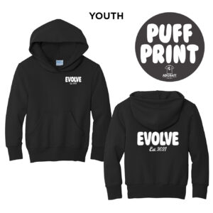 Evolve Youth Hooded Sweatshirt-Black PUFF PRINT