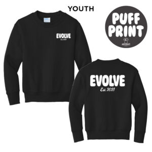 Evolve Youth Fleece Crewneck Sweatshirt-Black PUFF PRINT