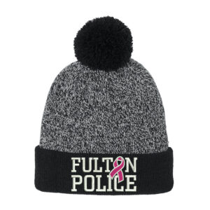 Fulton Breast Cancer Sport-Tek Halftime Heather Pom Beanie-Black/Silver