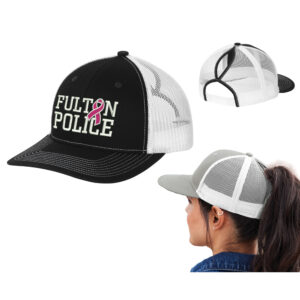 Fulton Breast Cancer Port Authority Snapback Ponytail Trucker Cap-Black