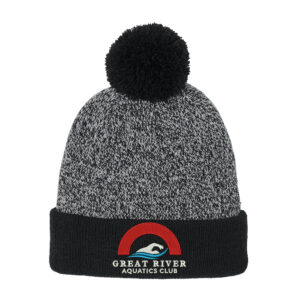 Great River Aquatics Sport-Tek Halftime Heather Pom Beanie-Black/ Silver