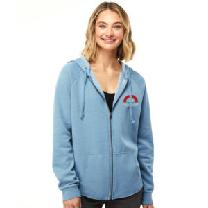 Great River Aquatics Women’s California Wave Wash Full-Zip Hooded Sweatshirt-Misty Blue
