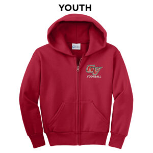 GV Football Youth core fleece full zip hooded sweatshirt-Red