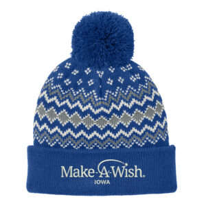Make A Wish Iowa Port Authority Alpine Pom Beanie-Royal/Gusty Grey Marshmallow