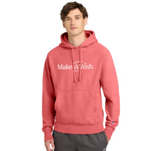 Make A Wish Iowa Champion Adult Reverse Weave Garment-Dyed 12oz Hooded Sweatshirt-Coral Craze